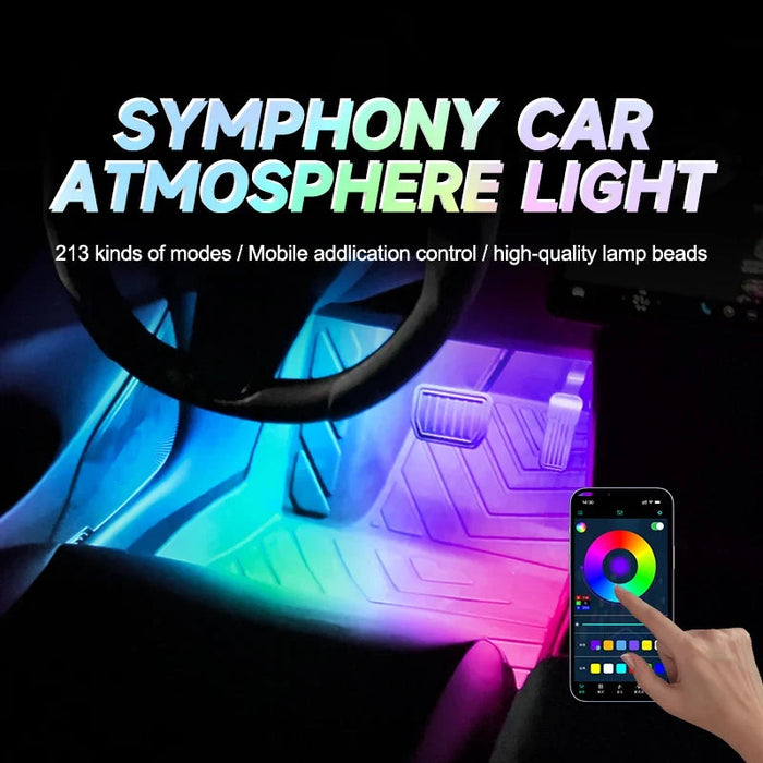 Rgb Car Interior Ambient Foot Light Music Control Auto Atmosphere 12V