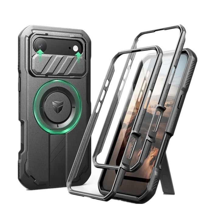 For Iphone 17 Air Rugged Armor Shockproof Case With Built-In Sliding Camera Case And Built-In Screen Protector Kickstand