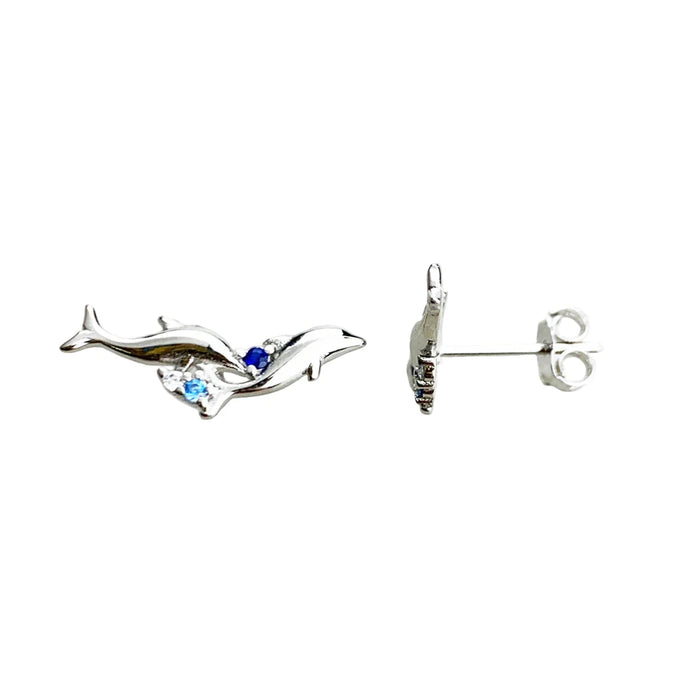 925 Sterling Silver Blue Stone Dolphin Ear Climbers
