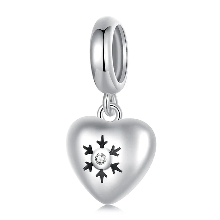 925 Sterling Silver Heart Snowflake Charm Bead