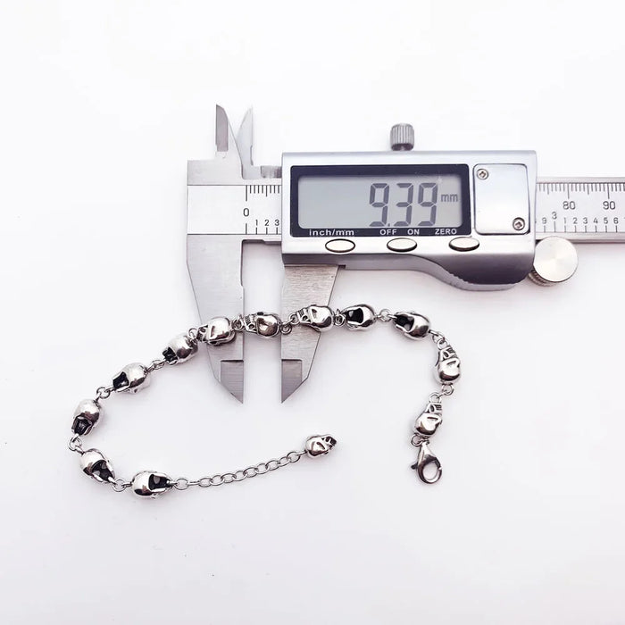 925 Sterling Silver Rebel Street Skulls Link Chain Bracelet Punk Fashion For Men And Women