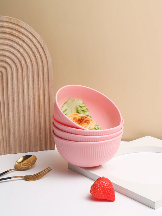 4 / 8 Piece Pink Vertical Grain Bowl Set Reusable & Drop Resistant For Camping
