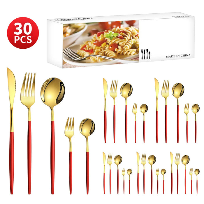 30 Piece Stainless Steel Cutlery Set For Dining Banquets
