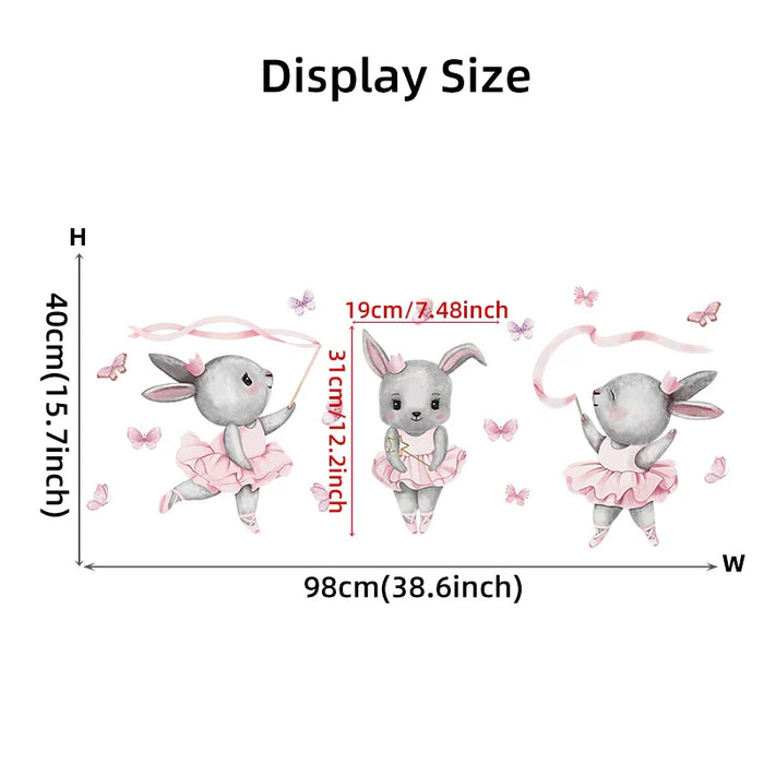 Hand Painted Ballet Bunny Rabbit Dancer Wall Stickers For Nursery Or Girl S Room Decor