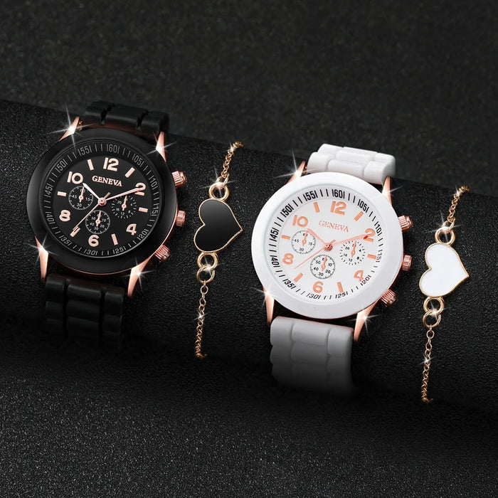 4 Piece Fashion Silicone Couple S Watch Set - Without Box