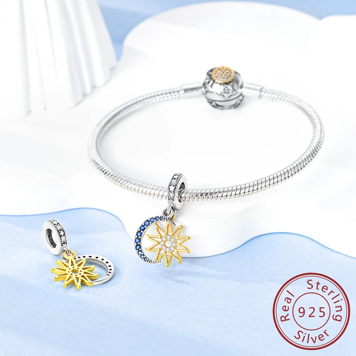 925 Sterling Silver Sun Moon Star Pendant Fits Bracelets & Necklaces Diy Gift