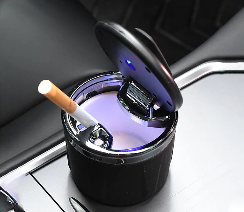 Led Car Ashtray With Cover Universal Auto Coin Storage Cup