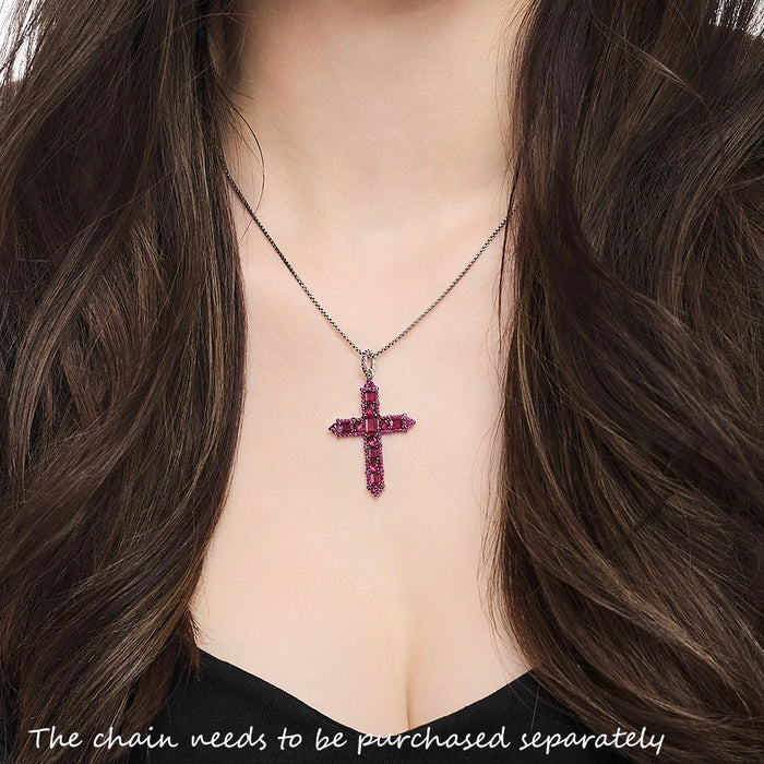 925 Sterling Silver Cross Pendant With Rose Stone Fashion Jewelry For Women