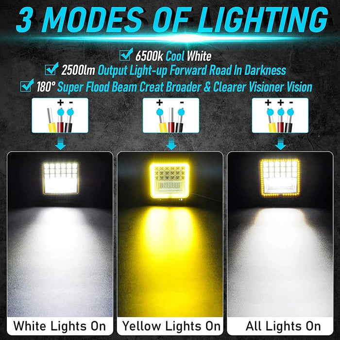 4 Led Round Square Spot Work Light Combo For Truck Suv 4Wd Atv Jeep Tractor