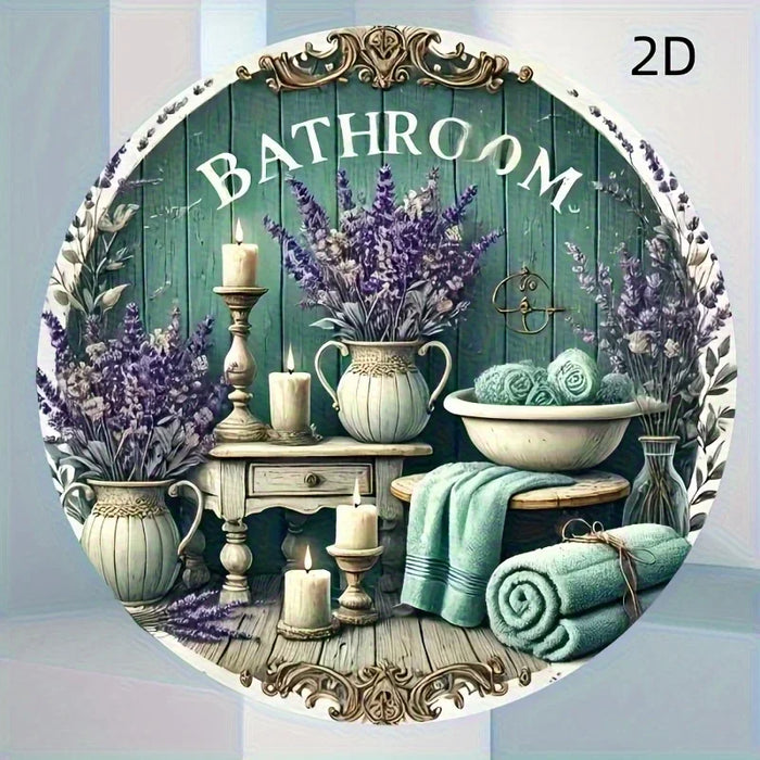 Rustic Lavender & Candle Wooden Wall Art 7.8 Round Farmhouse Bathroom Decor