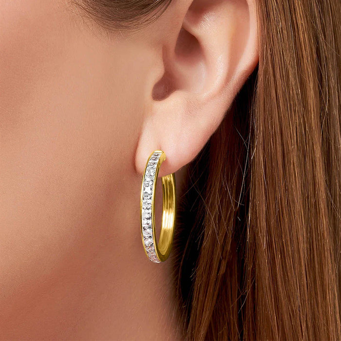 925 Sterling Silver Hinged Hoop Earrings With Zircon Stones Classic European Style For Women