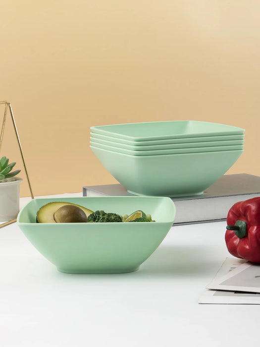 2 / 6 / 12 Piece Reusable Large Plastic Green Square Bowls Ideal For Soup Noodles Oatmeal