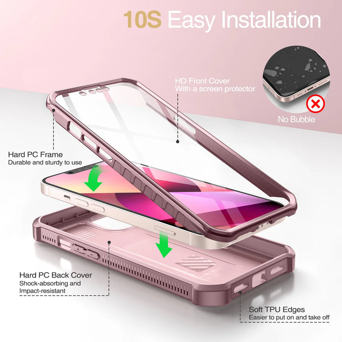 For Iphone 13 360 Degree Full Body Protection Shock Resistant Hard Back Guard Double Heavy Bumper Protector Case With Screen Protector