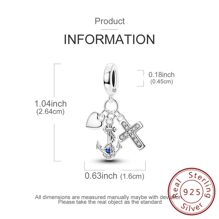 925 Sterling Silver Cross Pendant Charm For Women Love Theme Fits Bracelet Diy Gift