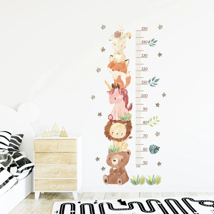 Watercolour Animal Growth Chart Wall Decals For Kids Room