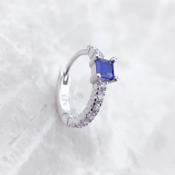 925 Sterling Silver Blue Stone Timeless Creole Hoop Earrings Europe Glam Fine Jewelry For Women