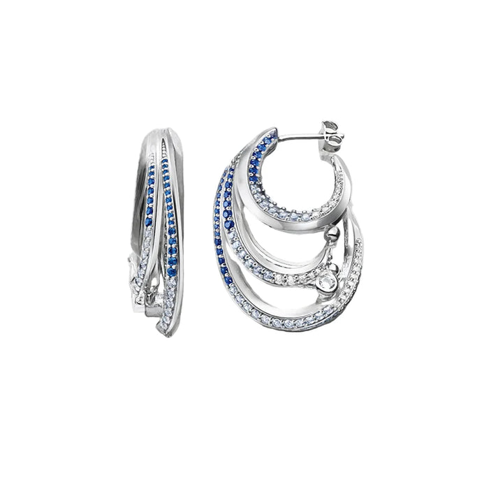 925 Sterling Silver Blue Stone Creole Hoop Earrings Boho Style Jewelry For Women