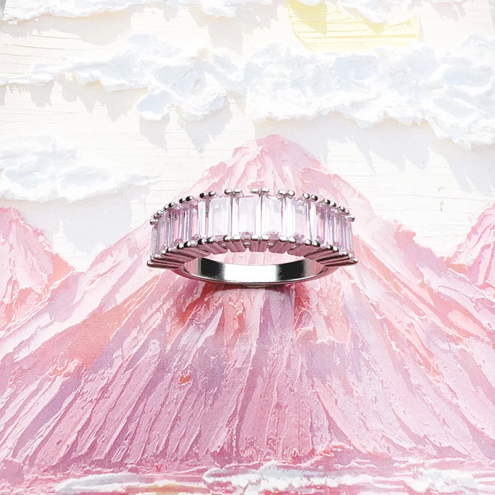 925 Sterling Silver Pink Pavé Band Ring Europe Style Fine Jewelry For Women