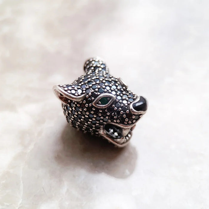 925 Sterling Silver Leopard Panther Bead Solid Charm For Rebel Street Style Fits European Bracelets Gift For Women & Men