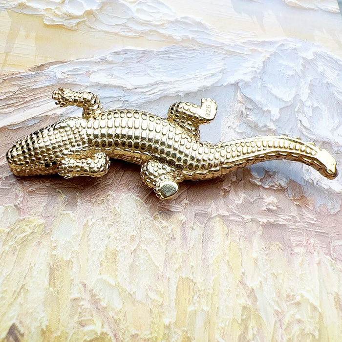 925 Sterling Silver Golden Crocodile Pendant Jewelry For Men & Women