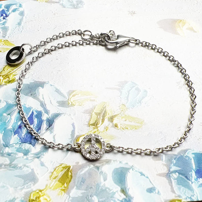 925 Sterling Silver White Zircon Peace Bracelet Link Chain Jewelry For Women