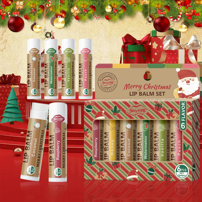 6 Piece Christmas Lip Balm Set Moisturizing Softening And Shiny Perfect Gift For Dry Lips