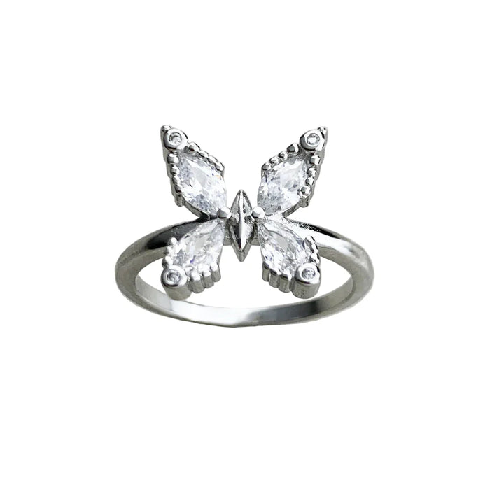 925 Sterling Silver Romance White Stone Butterfly Ring