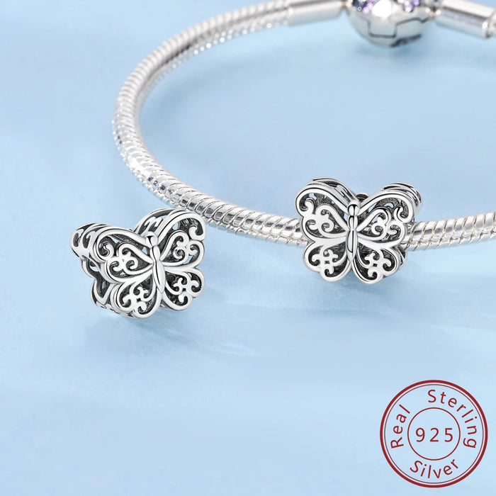 925 Sterling Silver Butterfly Charm Pendant Fits Bracelets Diy Party