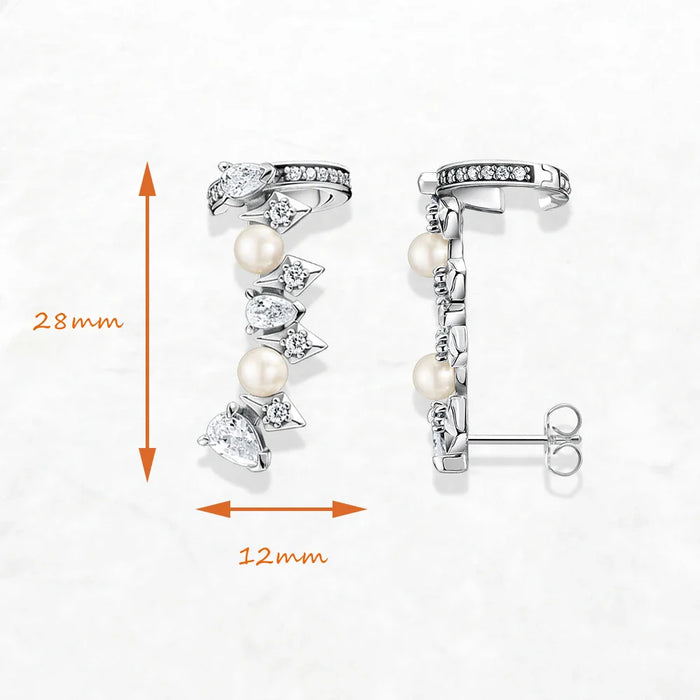 925 Sterling Silver Vintage Pearl & Crystal Stud Earrings