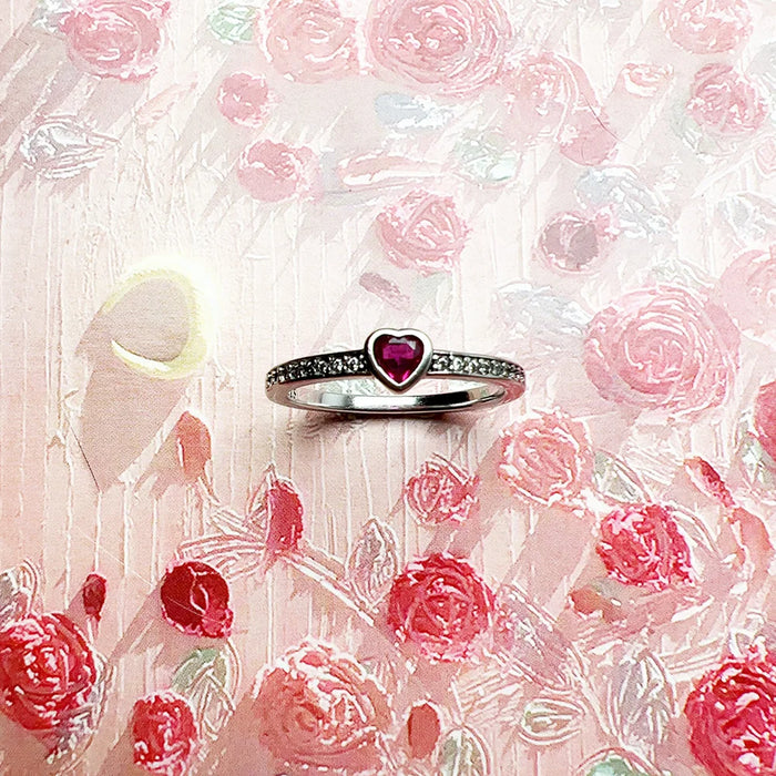 925 Sterling Silver Romantic Gift Pink Heart Solitaire Ring Real Europe Style Fine Jewelry For Women Love