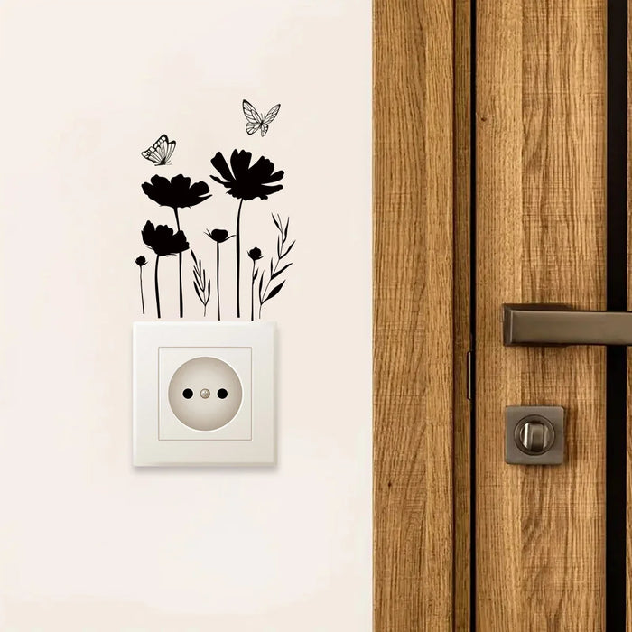 Flower Bird Silhouette Wall Decals 2Pc Set