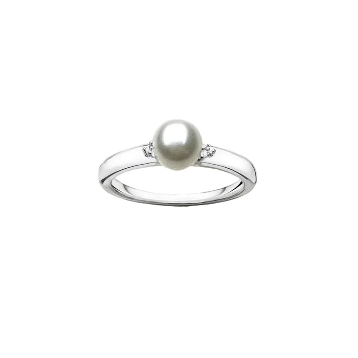 925 Sterling Silver Zircon & Pearl Ring European Style Fine Jewelry For Women