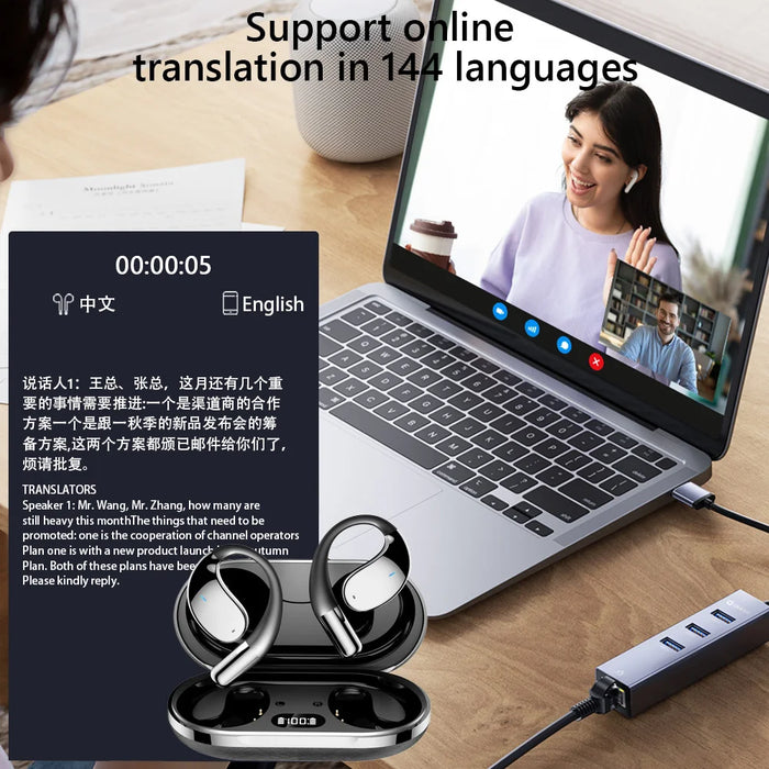 Yyk-Q39 3-In-1 Ai Translator Earbuds Wireless Bluetooth Translation Headphones 144 Language Real-Time Translation For Travel
