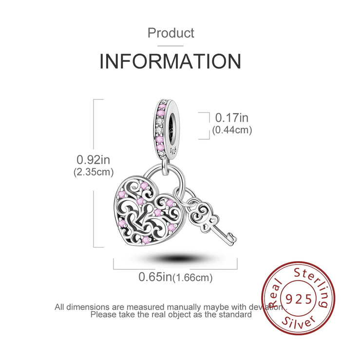 925 Sterling Silver Pink Heart Lock Charm Fits Bracelet Or Necklace Diy Gift For Women