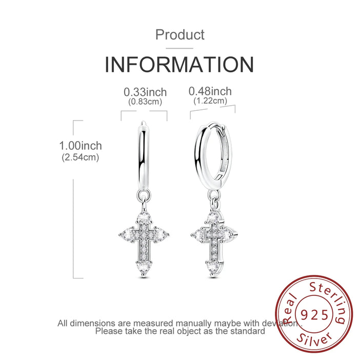 925 Sterling Silver Cross Hoop Earrings For Women Sparkling And Elegant
