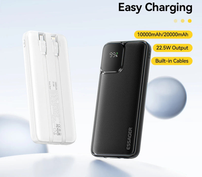 22.5W 20000Mah Powerbank Pd Fast Charger With Two Cables Portable 10000Mah External Battery For Iphone 16 Xiaomi Samsung