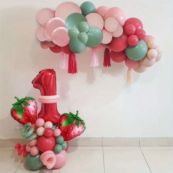 31Pcs Strawberry Themed Set 32-Inch Figure 1 Foil Balloons For Birthday Party Celebrations And Other Balloon Combinations