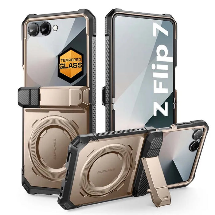For Samsung Galaxy Z Flip 7 Ub Grip Military-Grade Rugged Back Phone Case With Stand & Front Screen Protector