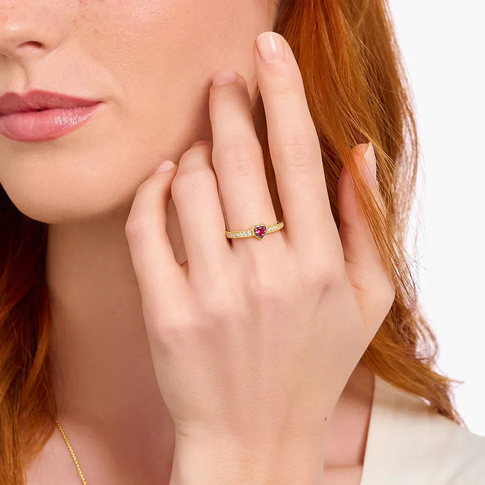 925 Sterling Silver Romantic Gift Heart Gold Plated Ring Fine Jewelry For Women