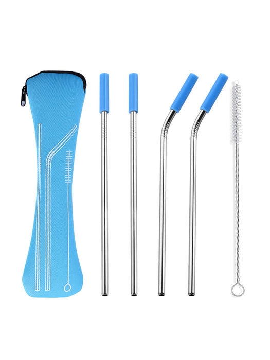 4 Piece Reusable Stainless Steel Straw Set With Cleaning Brush And Travel Bag