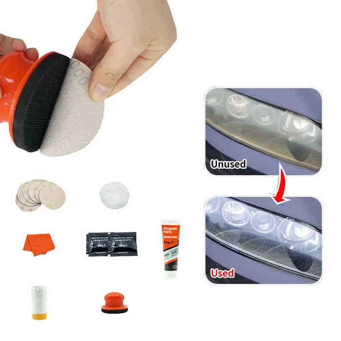 Car Headlight Polishing Kit Automotive Yellowing Taillight Manual Sanding Tool Rear Light Darkening Scratch Restoration