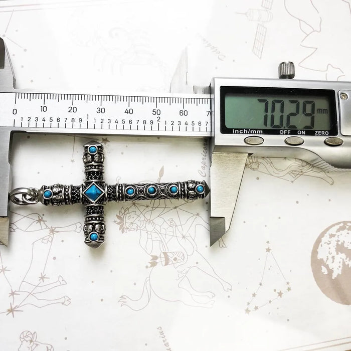 925 Sterling Silver Blue Stone Cross Pendant Faith Gift For Men & Women