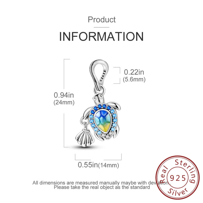 925 Sterling Silver Summer Turtle Shell Charm Pendant Fits Bracelets & Necklaces Diy Gift