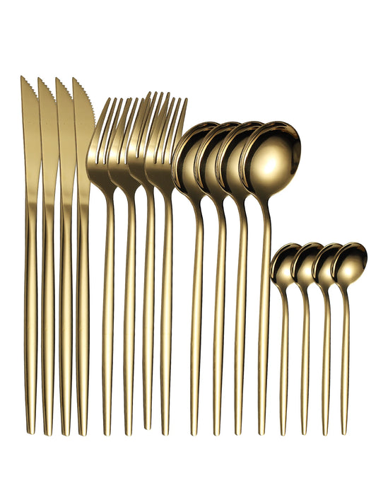 16 Piece Stainless Steel Cutlery Set With Gold Finish