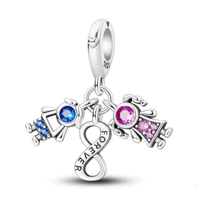 925 Sterling Silver Siblings Forever Pendant Fits Bracelet Diy Gift