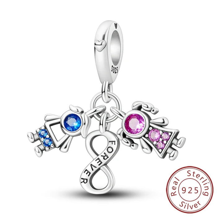 925 Sterling Silver Siblings Forever Pendant Fits Bracelet Diy Gift