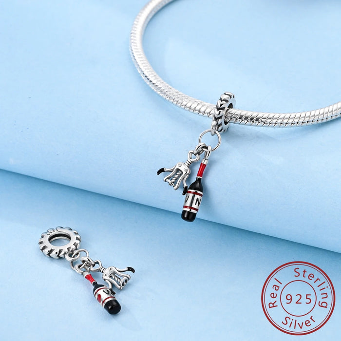 925 Sterling Silver Wine Opener Pendant Fits Bracelet / Necklace Diy Gift For Women