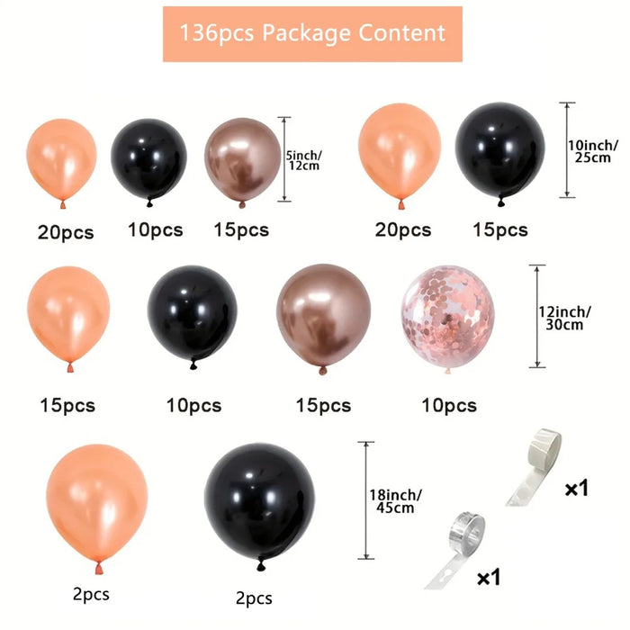 136Pcs Rose Gold Black Balloon Arch Set Balloon Wreath Set Women'S Birthday Bride Wedding Party Decoration Supplies