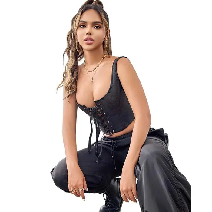 Black Gothic Slimming Vest Corset With Butterfly Detail Backless Boned And Lace-Up For Steampunk Style