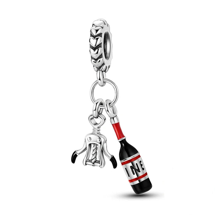 925 Sterling Silver Wine Opener Pendant Fits Bracelet / Necklace Diy Gift For Women